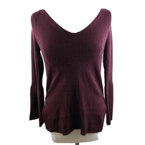 J Crew Womens Knit Wool Blend V Neck Maroon Sweater Size XS